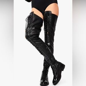 AZALEA WANG Retention Thigh High Faux Leather Combat Boot - NWB - Dolls Kill